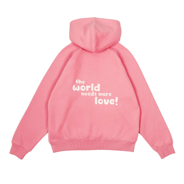 bubblegum pink "the world needs more love" ultra cozy hoodie