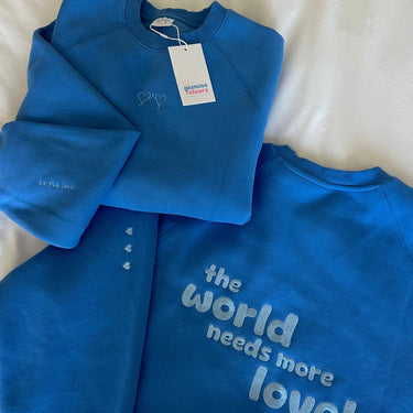 breezy blue "the world needs more love" ultra cozy crewneck