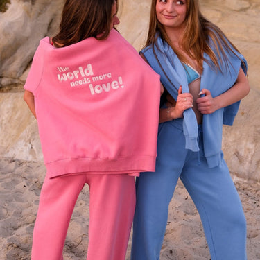 bubblegum pink "the world needs more love" ultra cozy crewneck